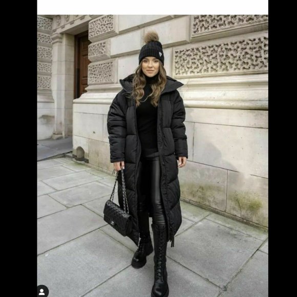 ZARA WOMEN NEW EXTRA-LONG WATER-REPELLENT PUFFER COAT BLACK 4391/700 BLOGGERS - Picture 4 of 15